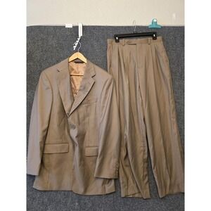 Caravelli Suit Mens 40 31x30 Beige Polyester Viscose 2 Piece Jacket Pants